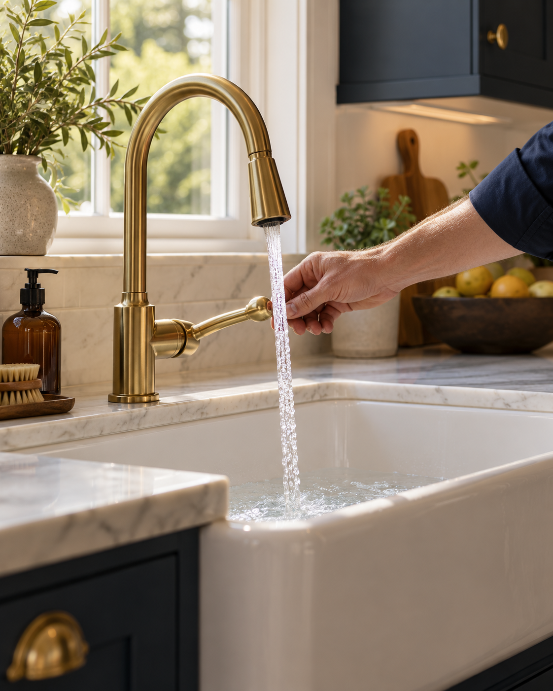 Illustrative image of a faucet being tested after plumbing work